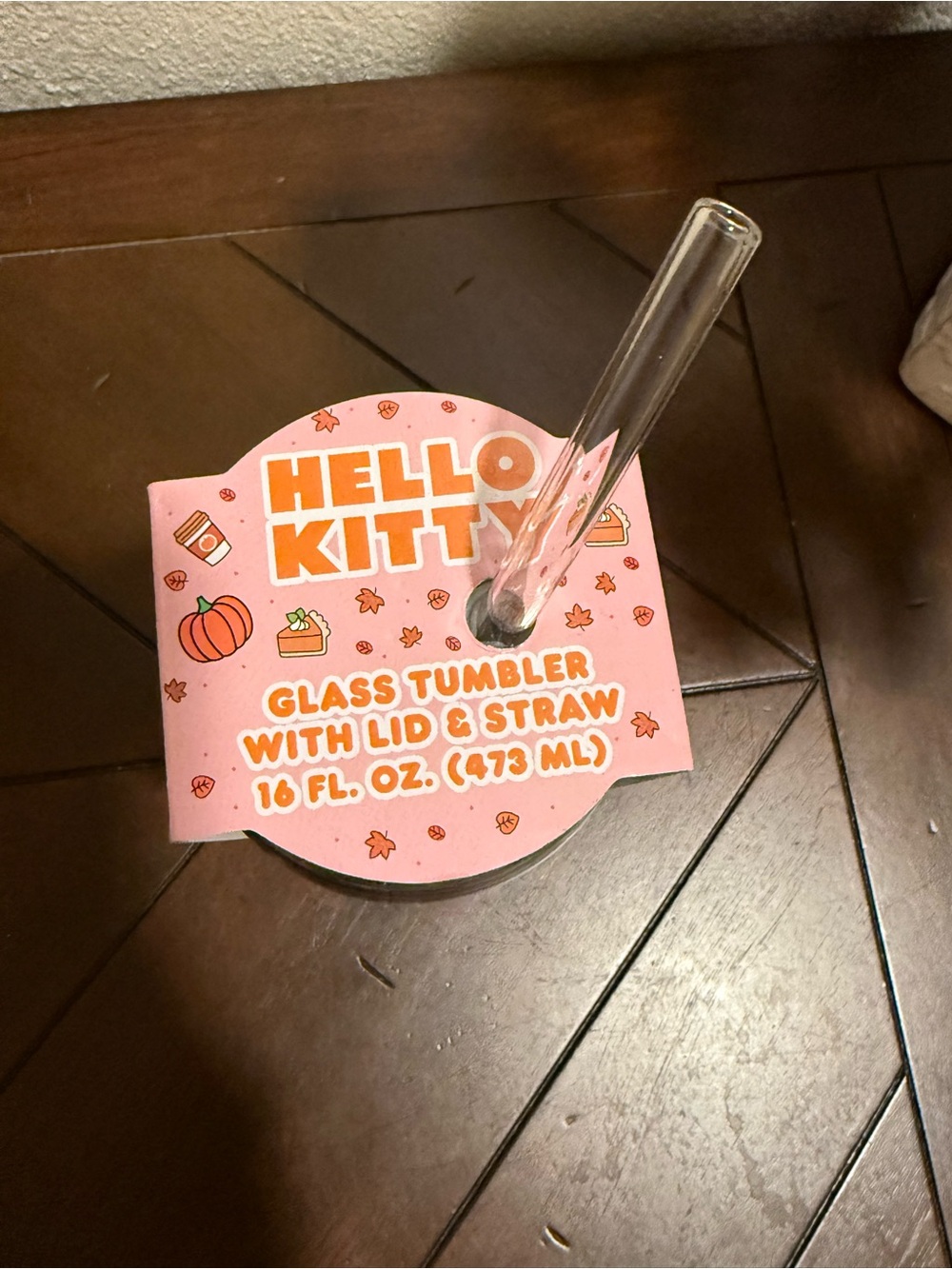 Hello Kitty Iridescent 16 oz Glass Tumbler w/ Straw & Lid- 🍂 Autumn/Halloween - Picture 2 of 5